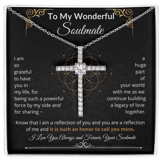 CZ Cross Necklace - To My Soulmate - SGBB