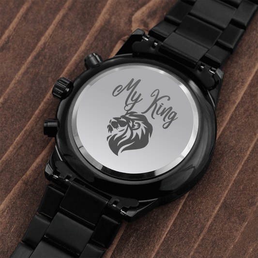 My King - Engraved Design Black Chronograph Watch