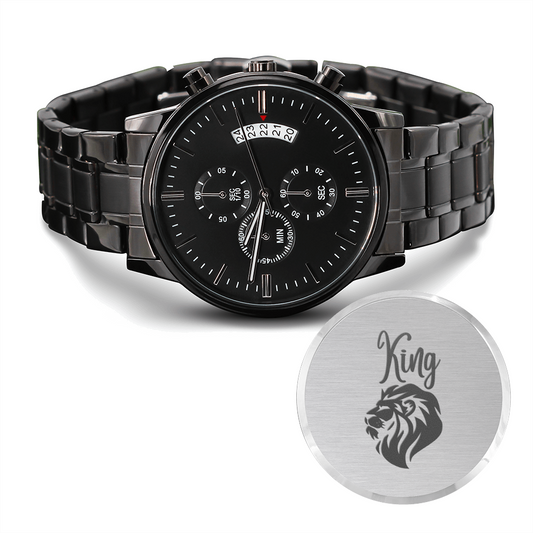 King - Engraved Design Black Chronograph Watch